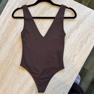 Babaton Brown Deep V Bodysuit